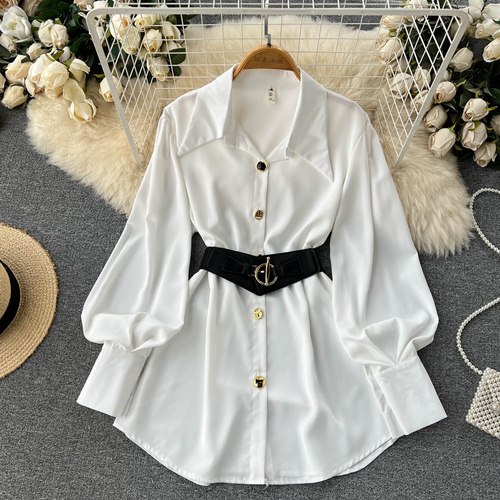 Corset Waist Cinch - Ele Uzun Kollu Beyaz irt Dr