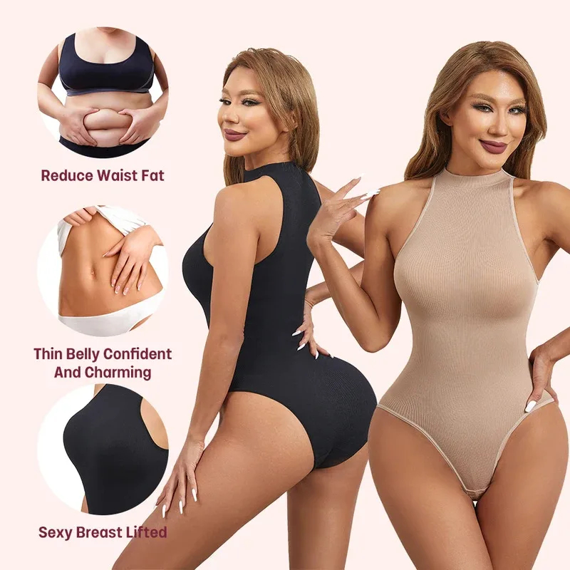 Shapewear Bodysuit Firm - Yüksek Esneklikli Seksi Kolsuz Yuvarlak Yaka