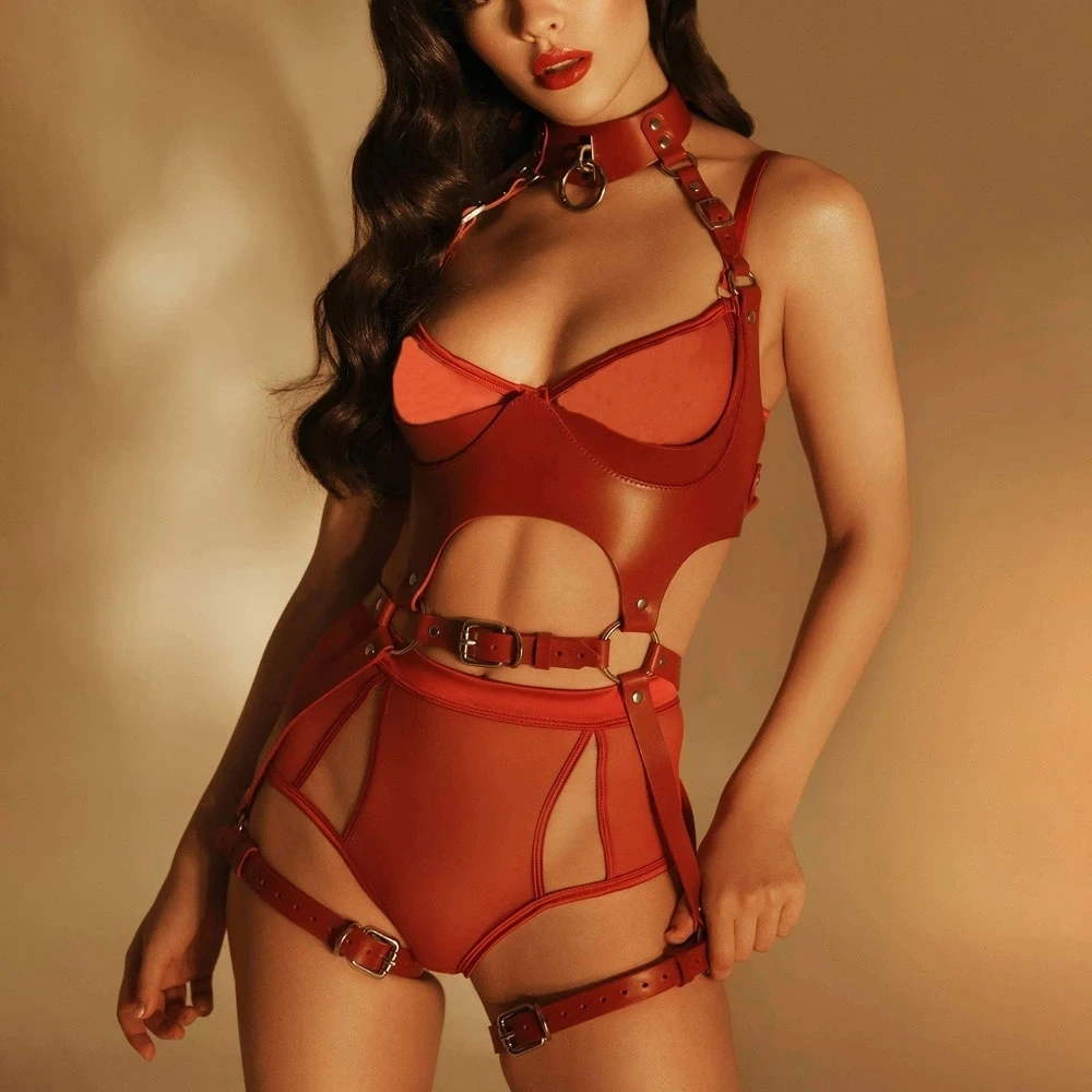 Garter Belt Set - Kadın Moda Kemer Seti PU Deri