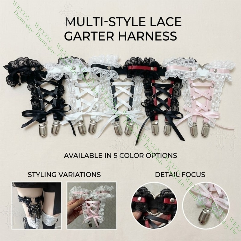 Garter Belt Set - Jirai Kei Şekilli Kurdele Tokalı Dantel