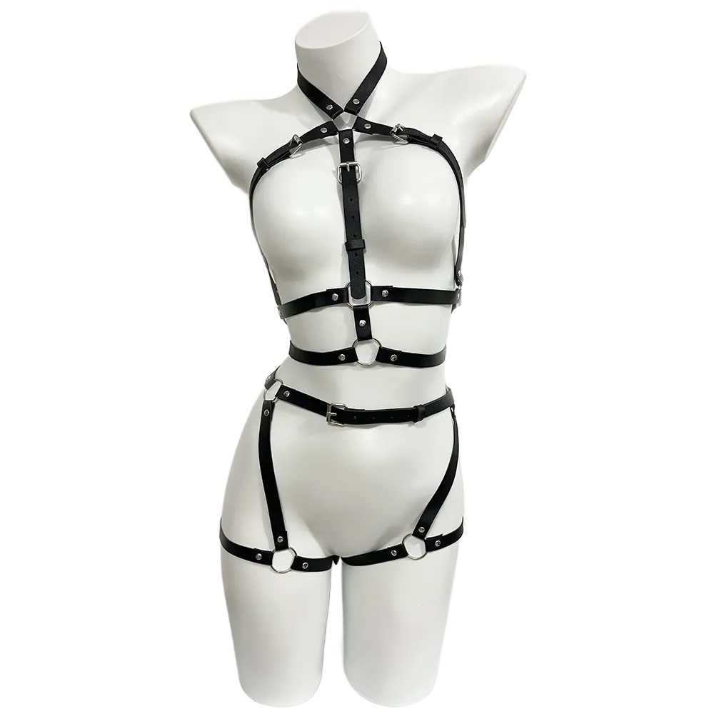 Garter Belt Set - Kadınlar için koşum Pu Deri Bacak