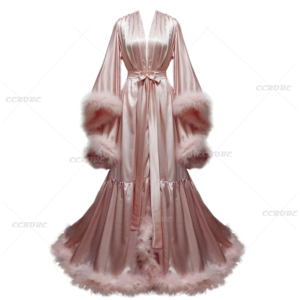 Robe Silk Women - Kadınlar için bornoz Flare kollu tüy