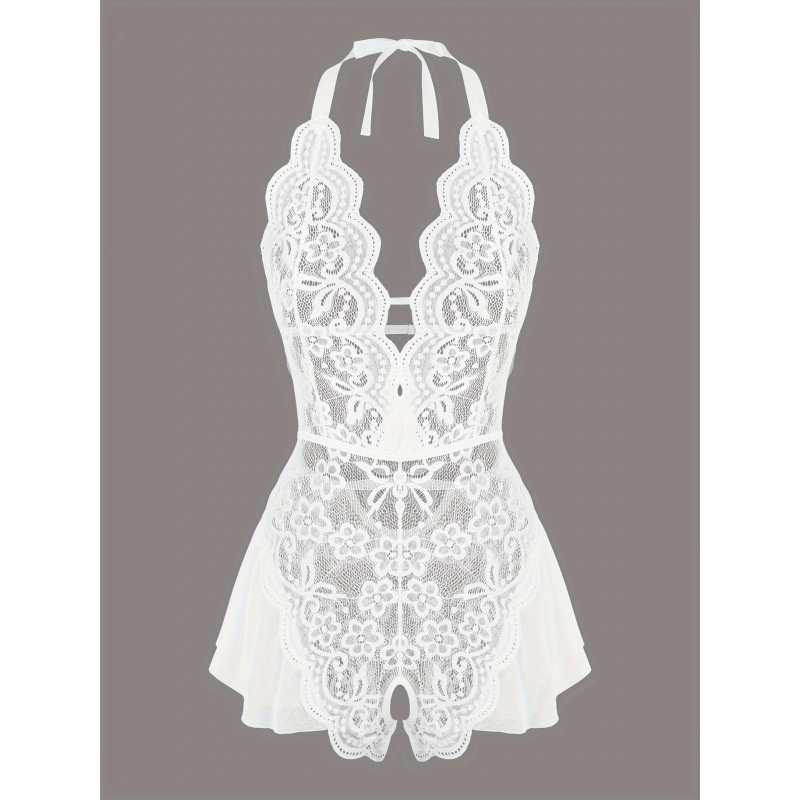 Lace Teddy Lingerie - Büyüleyici Dantel Örgü Teddy, Taraklı Kenarlı