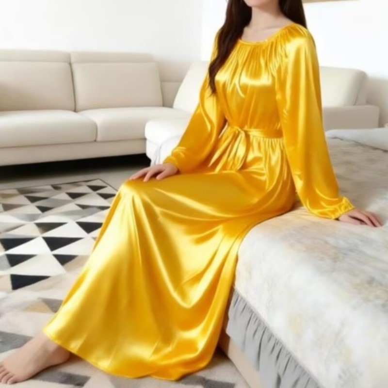 Robe Silk Women - Parlak Buz İpek Gecelik Sabahlık Kemerli