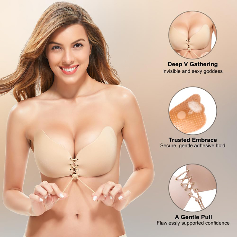 Push Up Bra Padded - 1/2 Çift Kadın Yaz Backless Straplez