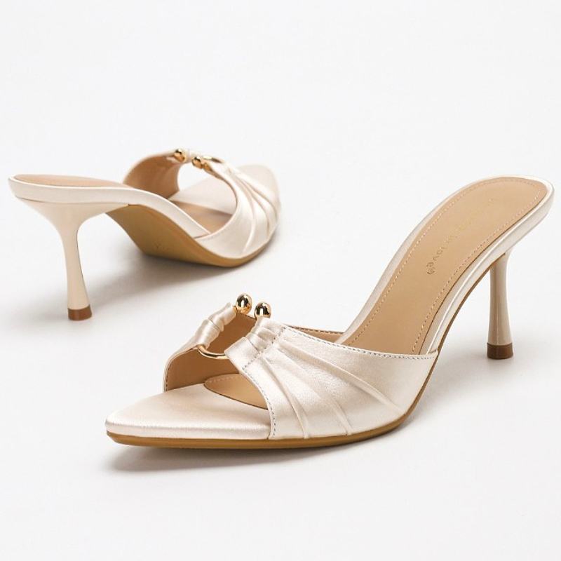 Slip Dress Satin - Pileli Metal Halka Saten Zarif İnce