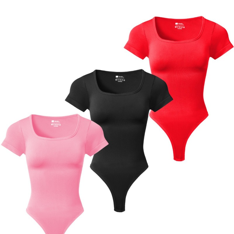 Shapewear Bodysuit Firm - Kadın Büyük Beden Kare Yaka Kısa