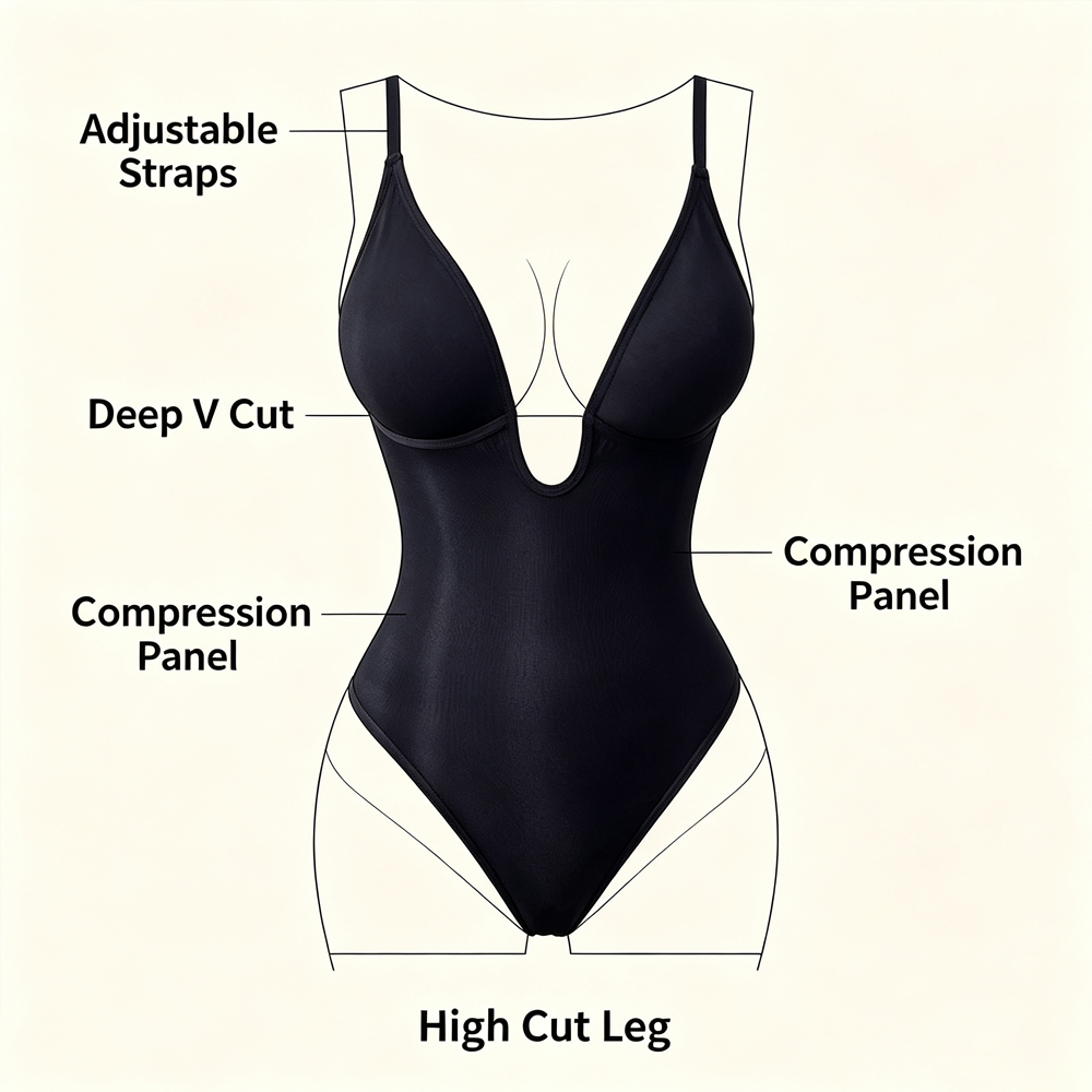 Kadınlar İçin Derin V Yaka Sır - Shapewear Bodysuit Firm incelemesi ve fiyatı