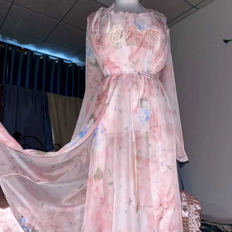 Pembe İpek Baskılı Askılı Gece - Robe Silk Women incelemesi ve fiyatı